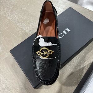 Coach Black Leather Loafers with Gold Accent